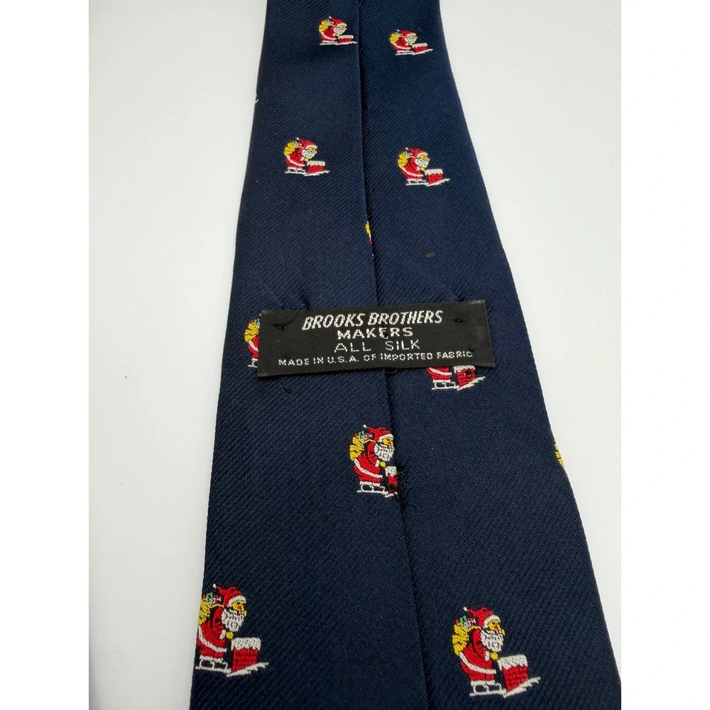 Vintage 50s Brooks Brothers Makers Silk Tie Navy Blue Santa Claus Christmas 1143